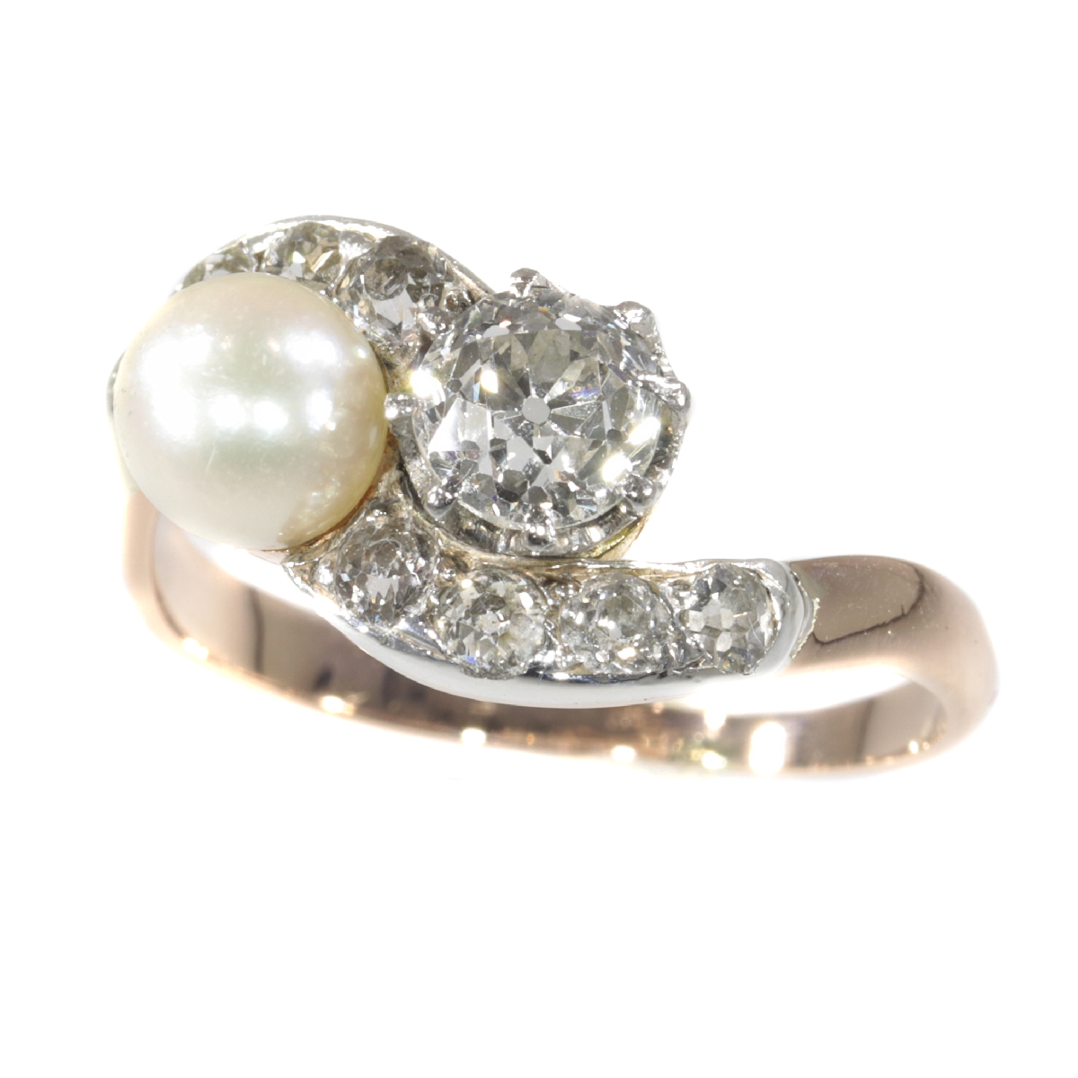 Victorian diamond and pearl engagement ring so-called romantic Toi et Moi
